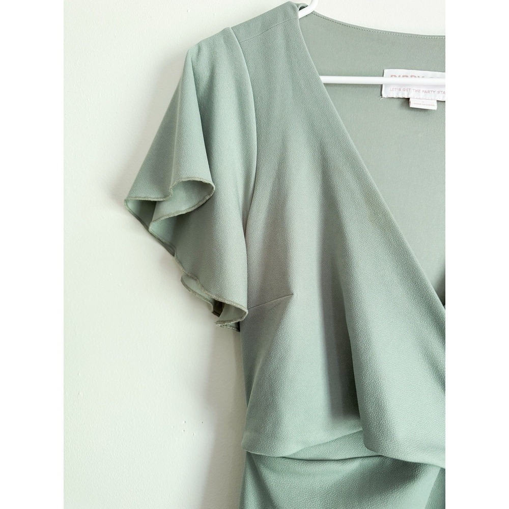 Birdy Grey Mint Ethereal Formal Floor Length Dress Split And Flutter Sleeves, L - Picture 3 of 4